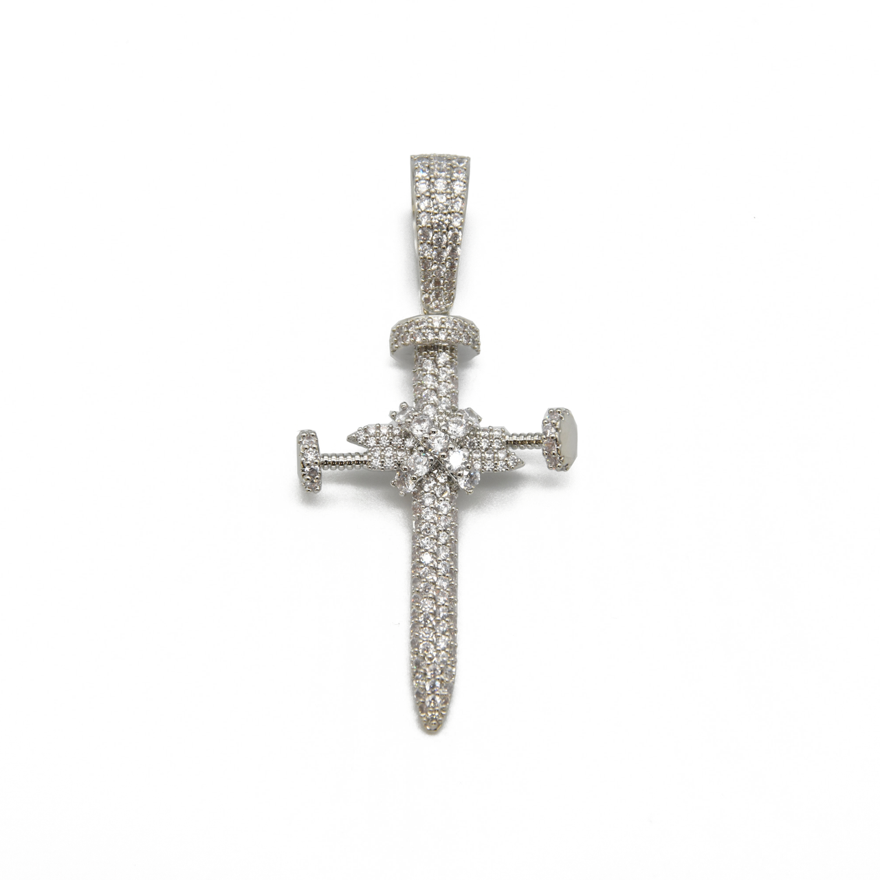 Nail Cross Pendant V2 in White Gold