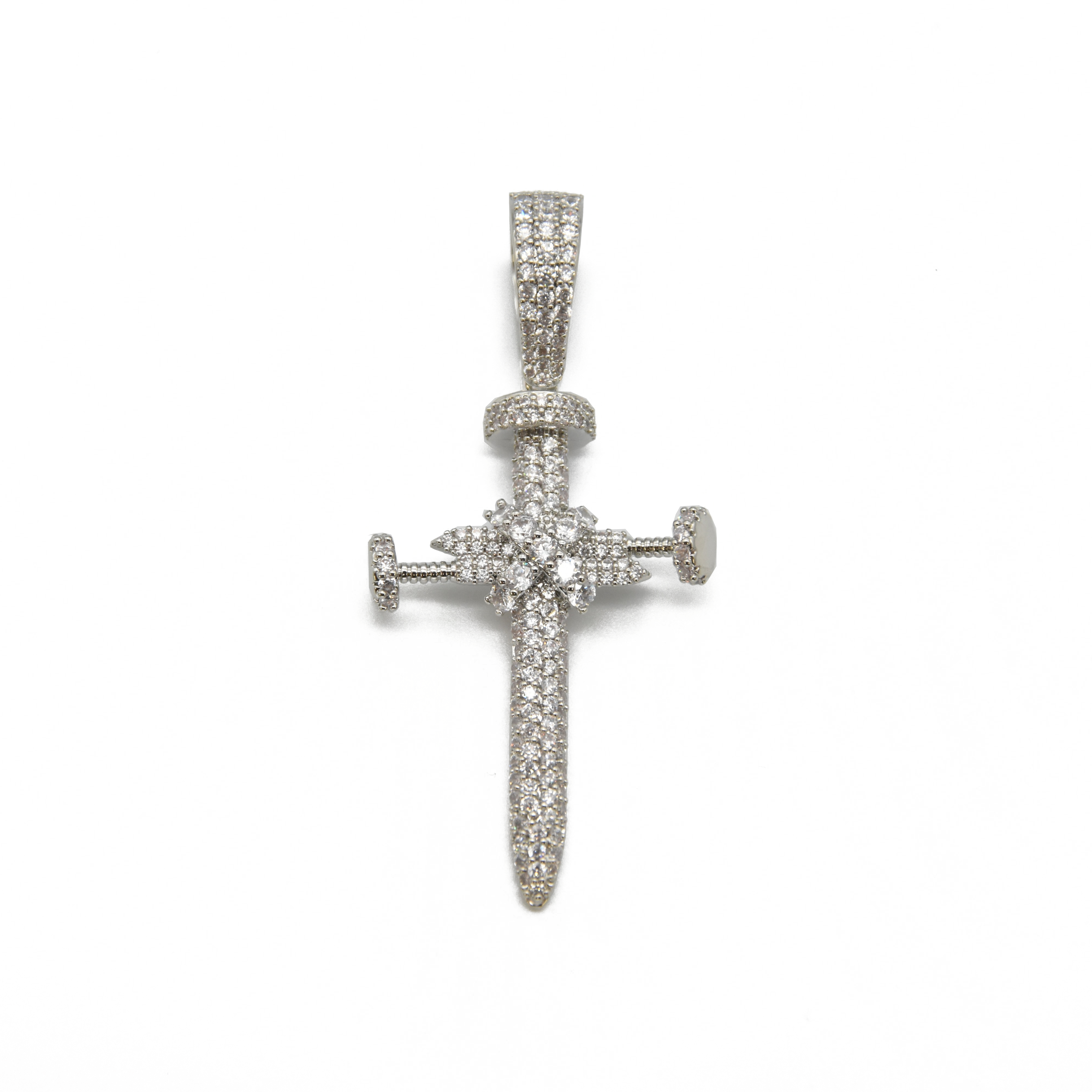 Nail Cross Pendant V2 in White Gold