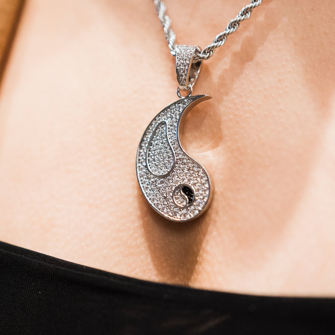 Iced Yang Pendant in White Gold