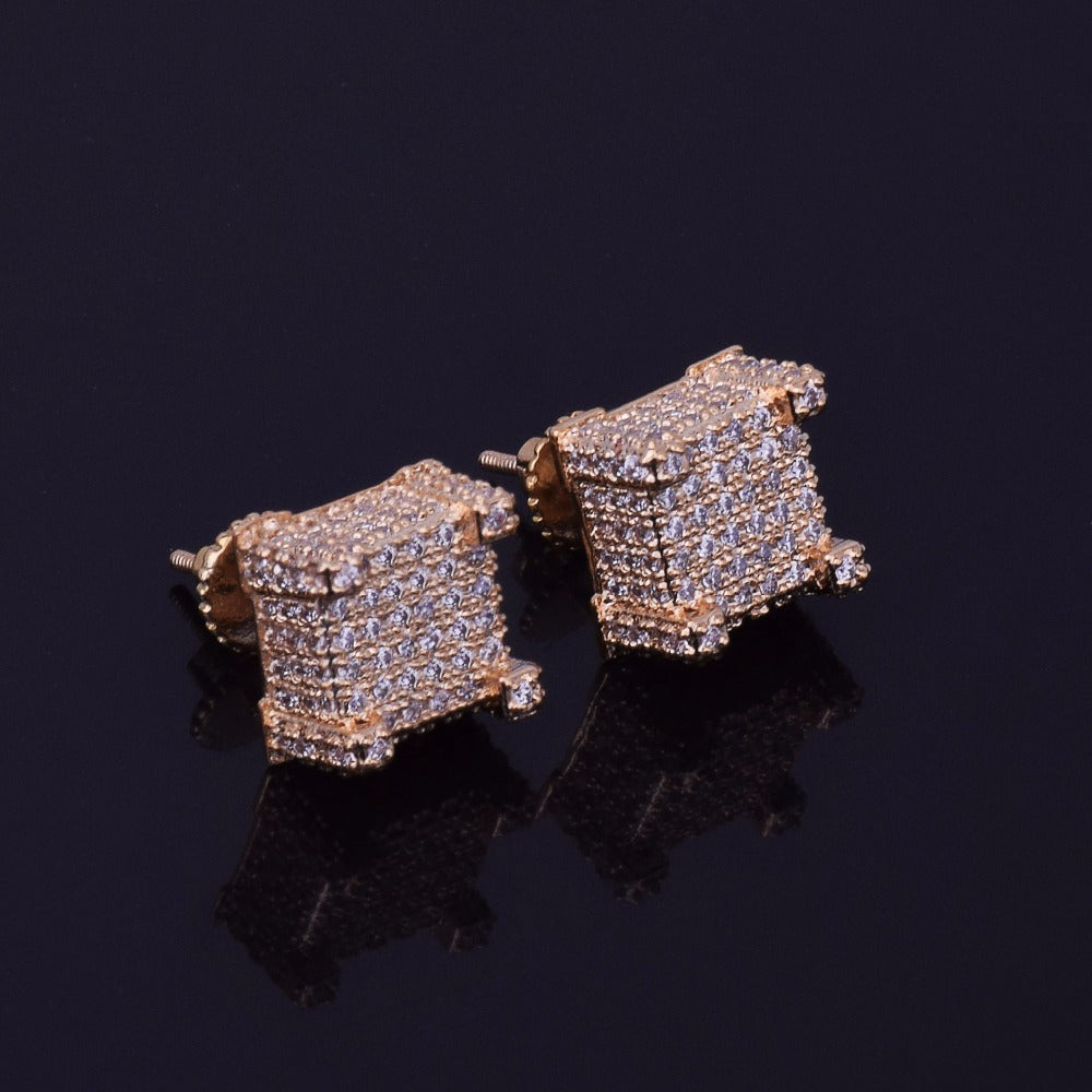 10x10mm Square-Cut Earrings 18k yellow white rose gold plated CZ cubic zirconia diamond iced out Cuban Link tennis chain bracelet pendant necklace