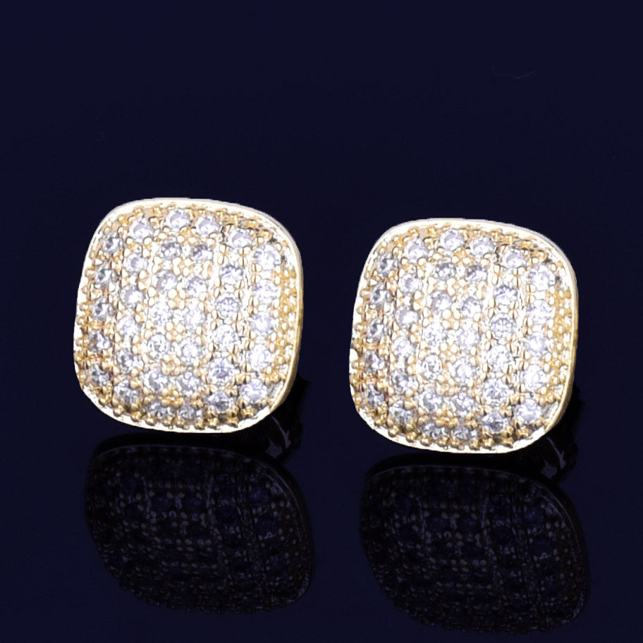 10mm Round-Edge Earrings 18k yellow white rose gold plated CZ cubic zirconia diamond iced out Cuban Link tennis chain bracelet pendant necklace