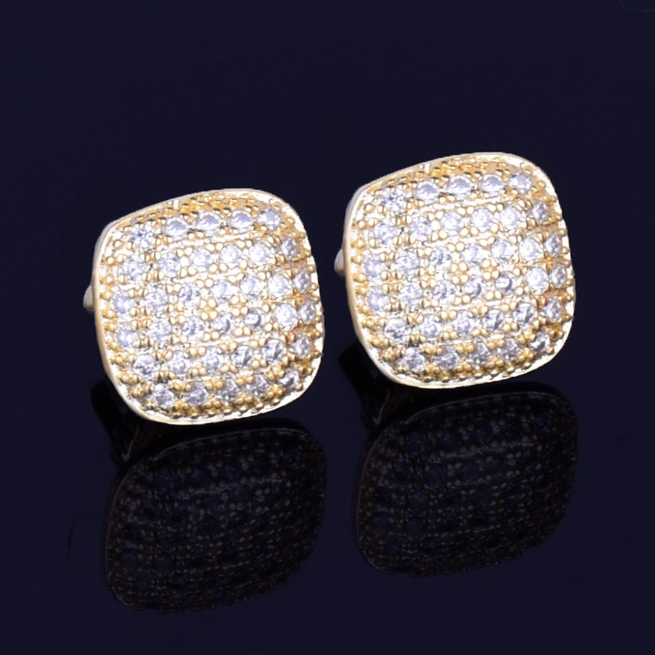 10mm Round-Edge Earrings 18k yellow white rose gold plated CZ cubic zirconia diamond iced out Cuban Link tennis chain bracelet pendant necklace