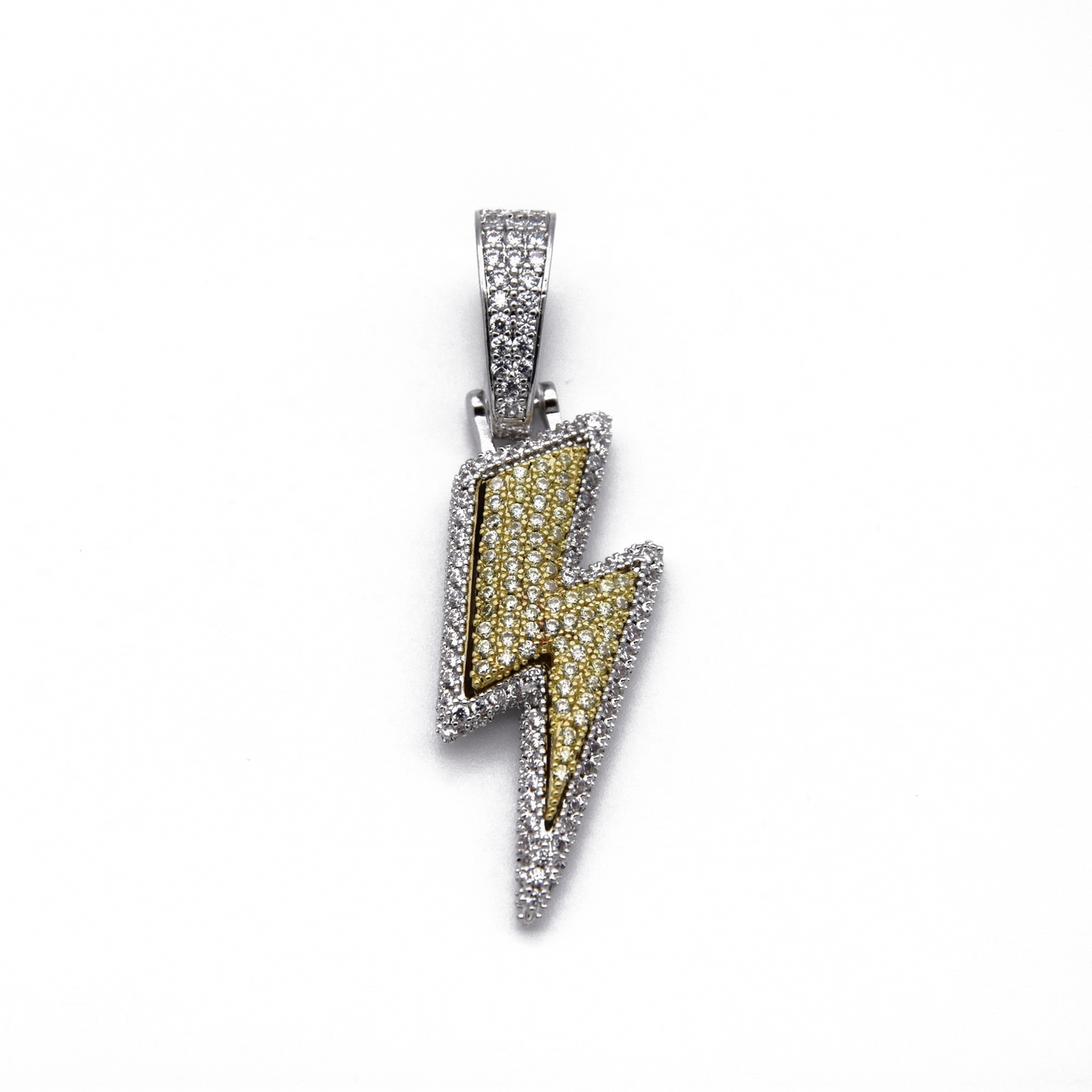 Iced Lightning Bolt Pendant in Two-Tone