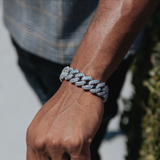 18mm Iced Cuban Link Bracelet in White Gold